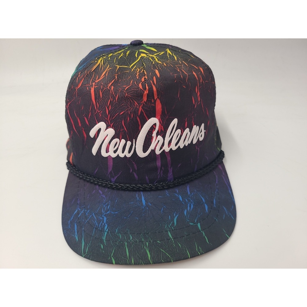 Vintage New Orleans Nylon Rope Snapback Hat Cap Travel‎ Men Black Rainbow Colors